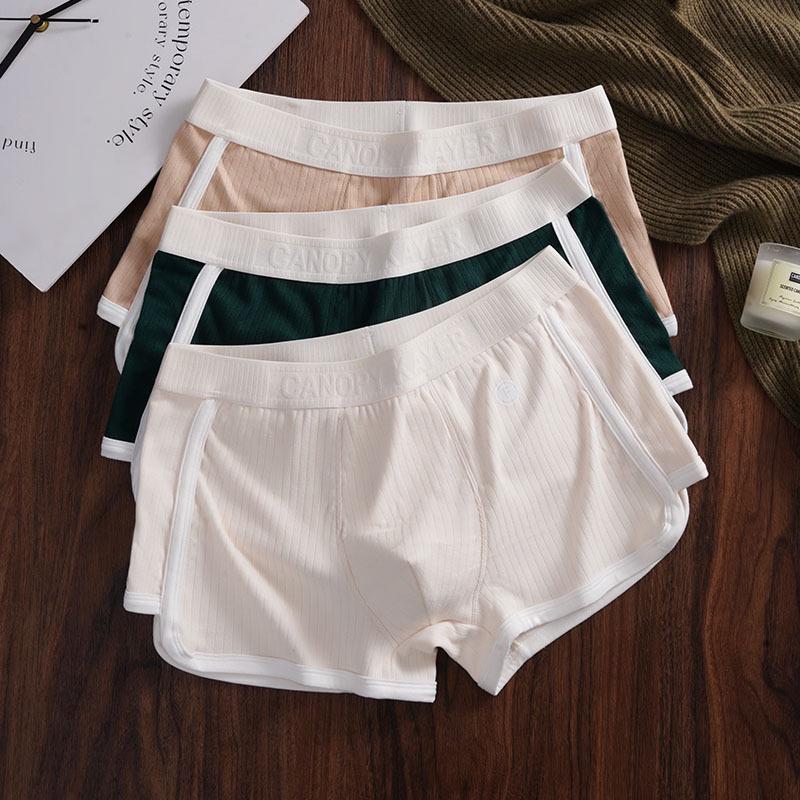 Men's Antibacterial Breathable Loose Fit Boxer Briefs Mid-Rise Striped Shorts