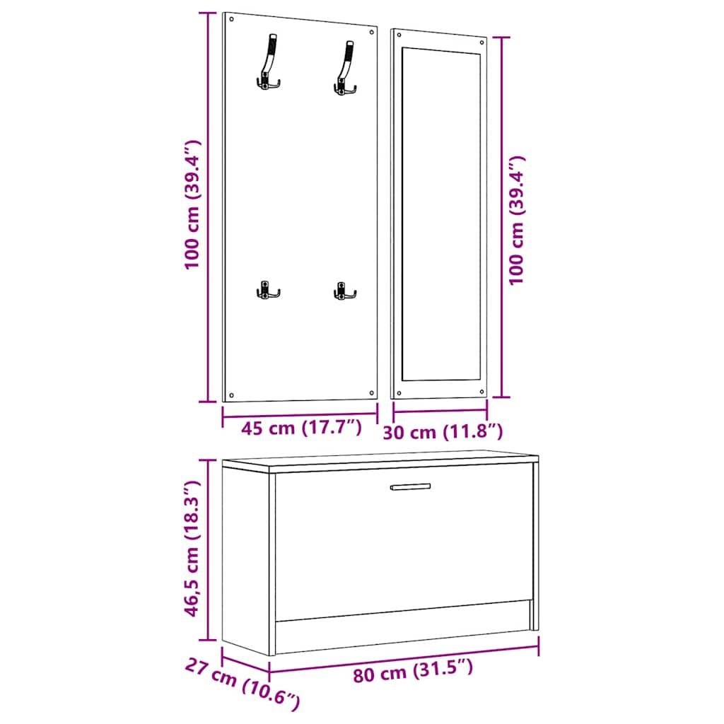 3 Piece Hall Furniture Set Concrete Grey Particleboard