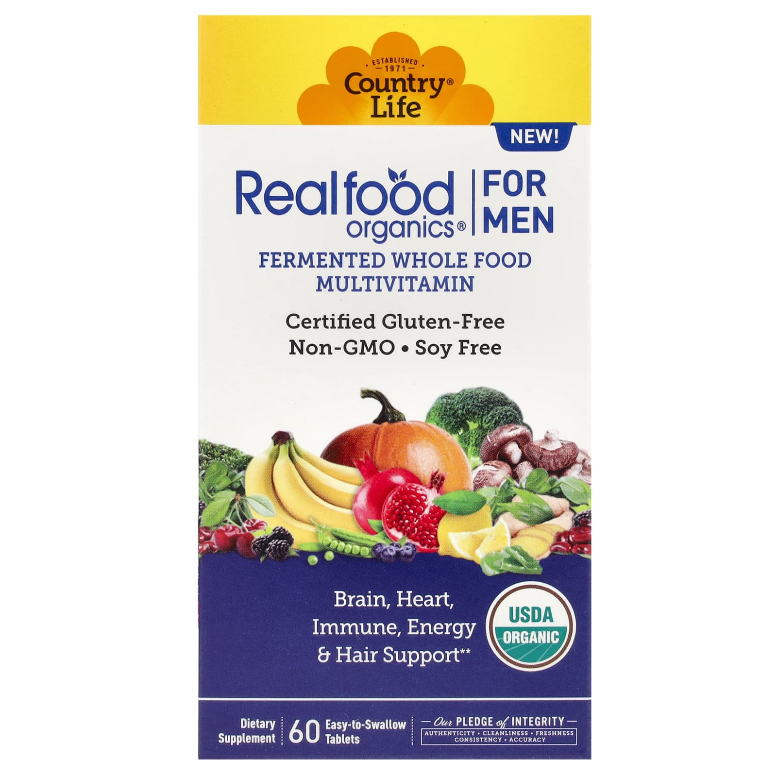 

Country Life, Realfood Organics, Men s Multivitamin, 60 Easy-to-Swallow Tablets