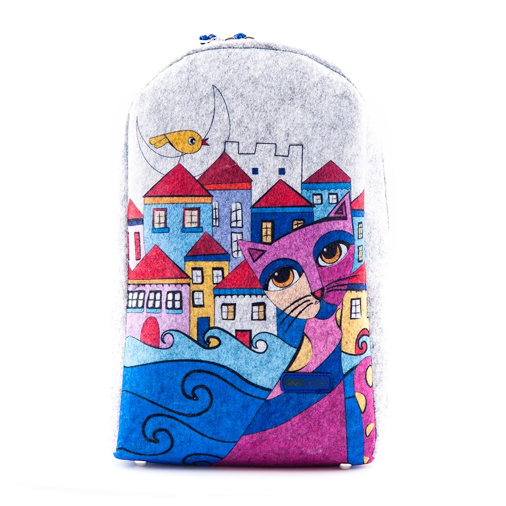 Biggdesign Owl and City Zippered Felt Backpack