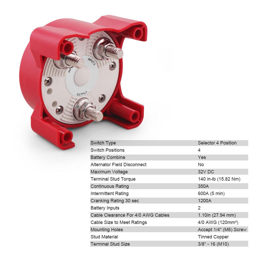 9001E 32V 350A Battery Disconnect Switch Selector Disconnect 4 Position 3 Pins for Marine Boat Truck RV ON and OFF