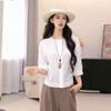 Shopping Mall 1116 Women's Clothing Summer New Simple and Versatile Loose and Thin Seven-quarter-sleeved Short Shirt 111111
