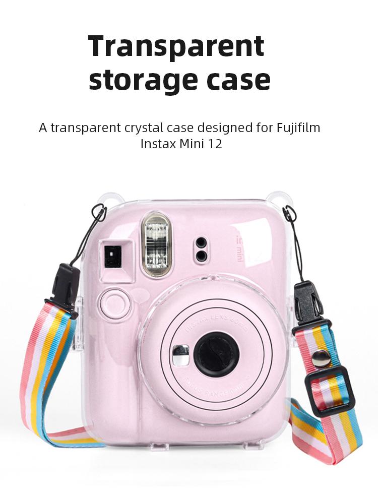 Mini Camera Case PC Crystal Storage Case with Shoulder Strap Cover Shell for Fujifilm Instax Mini 12 for Camera Instax Mini12