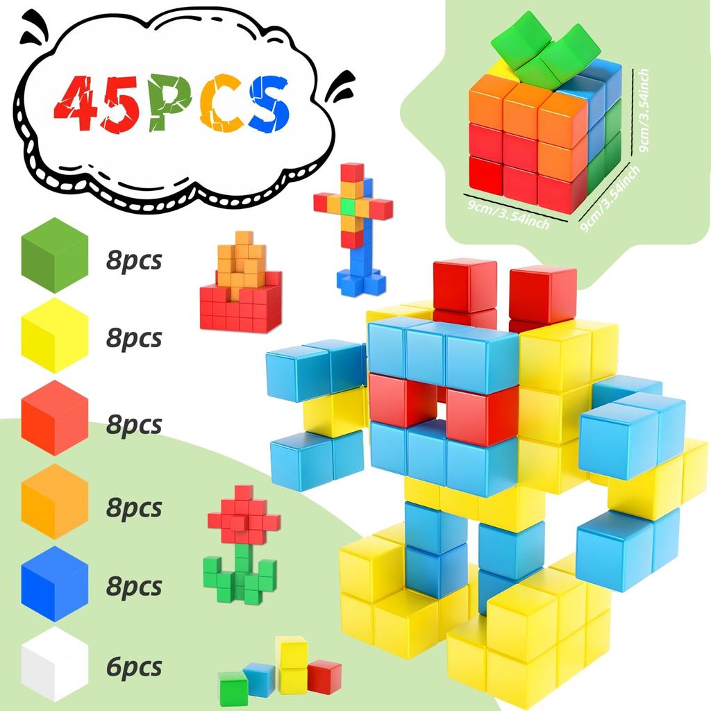 AOMIKS Magnetic Magnetic Educational Magnetic Large 3D For STEM Brain Safe Material Blocks, 45PCS, Cube, Toy, Blocks, 30mm, Size, Puzzle, Toddlers,