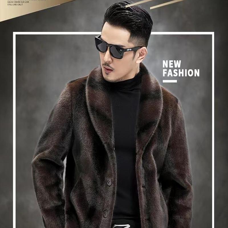 

Меховое осенне-зимнее новое мужское пальто с воротником-стойкой из золотого норкового флиса, короткая повседневная куртка из искусственной норки