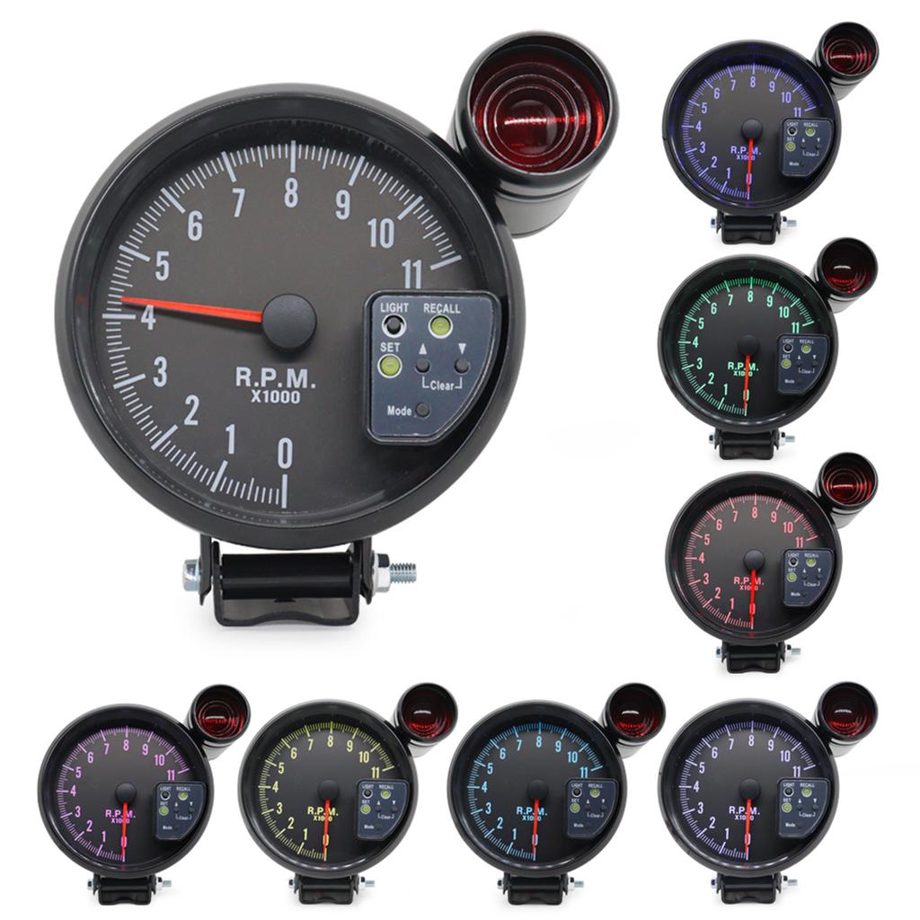 5 Inch Tachometer Gauge Carbon Fiber 7 Colors Backlight with Shift Light Peak Sound LED Flash When