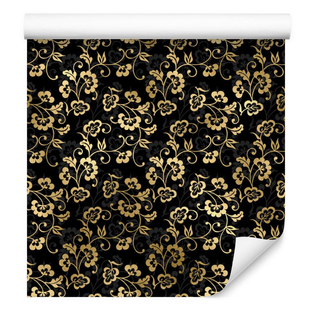 Black and Gold Tropical Pattern Wallpaper Ochre, Black and Brown 50x1000