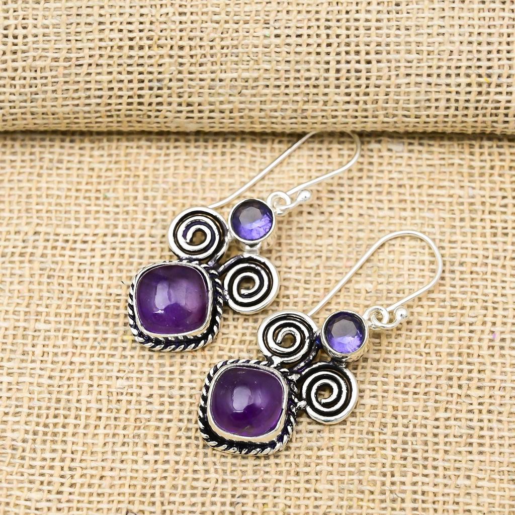 Amethyst Earrings Gemstone Jewelry, 925 Solid Sterling Silver Earrings, Gift For Women Handmade Earrings