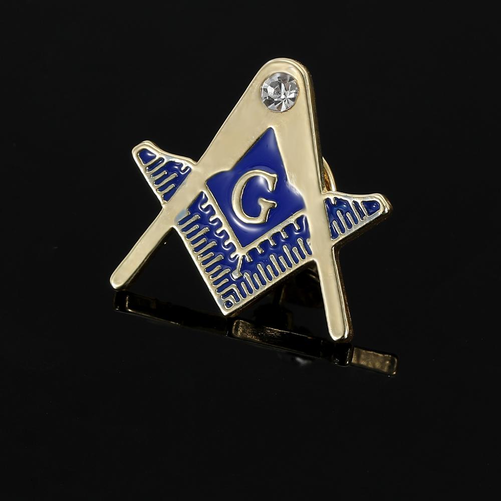 Cheep Square & Compass Masonic Crystal Brooches Blue Freemason Emblem Enamel Pins