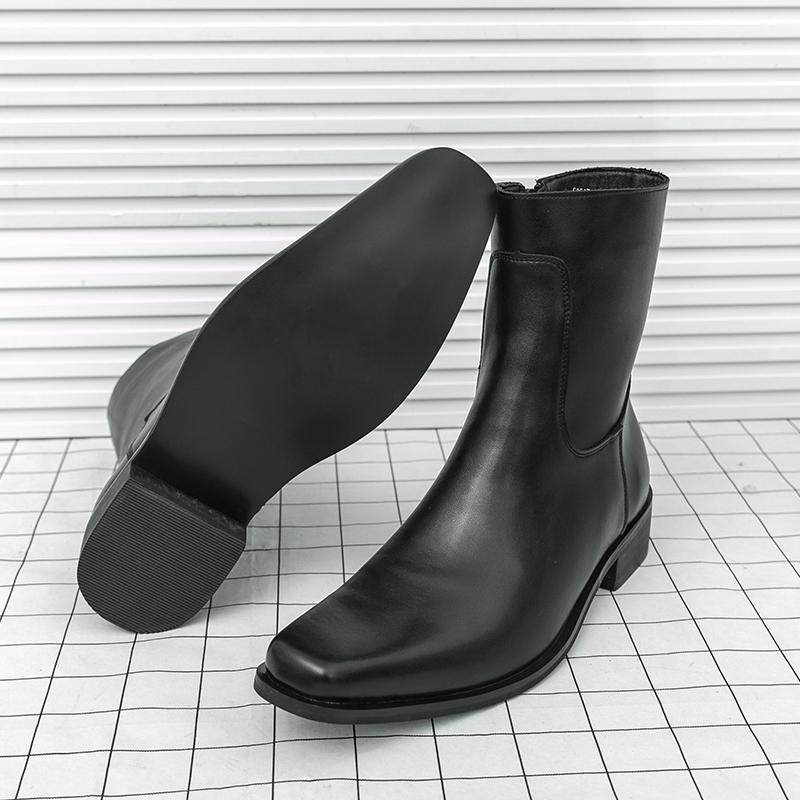 Luxury Designer New Men's Pointed Black Brown Patent Leather Casual Ankle Boot Male Winter High Tops Hoes Zapatos Hombre