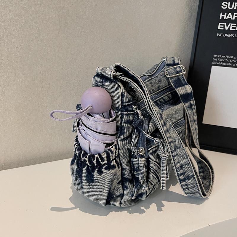 Denim Messenger Bag Vintage Women's Bag Large Capacity Multi-Layer Shoulder Bag