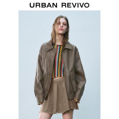 UR Damen Retro Maillard Textur PU Jacke