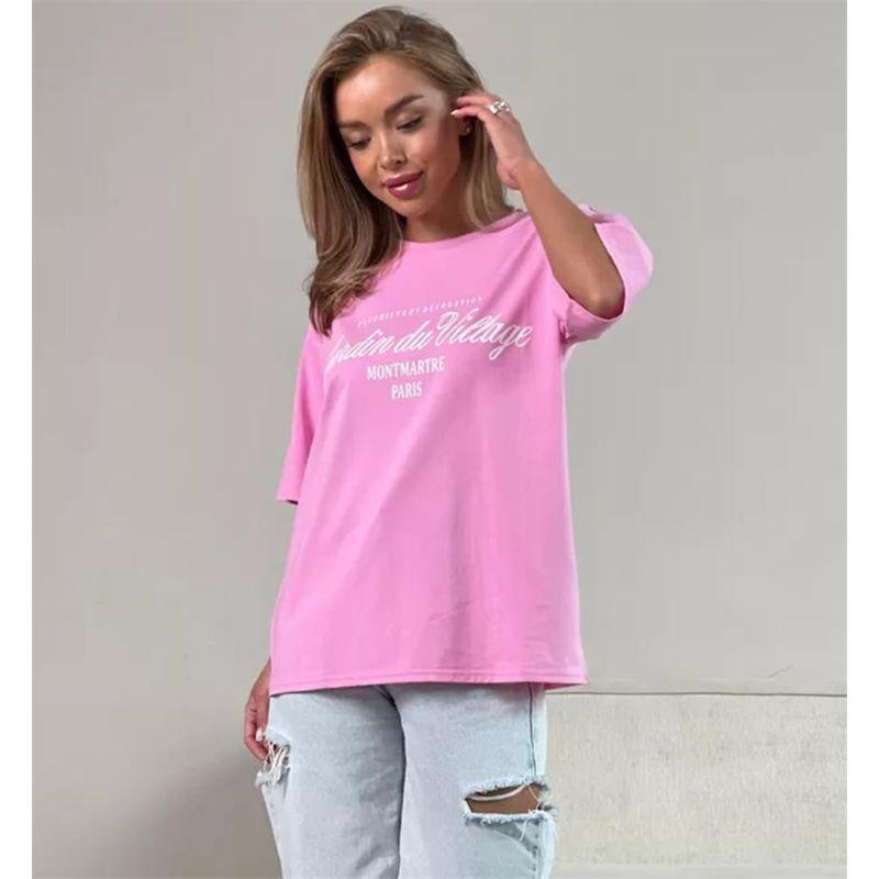 European and American Fashion Letters Print BF Loose Short sleeve Half Sleeve Mid Length T-shirt Women Tee T-shirt Top Women