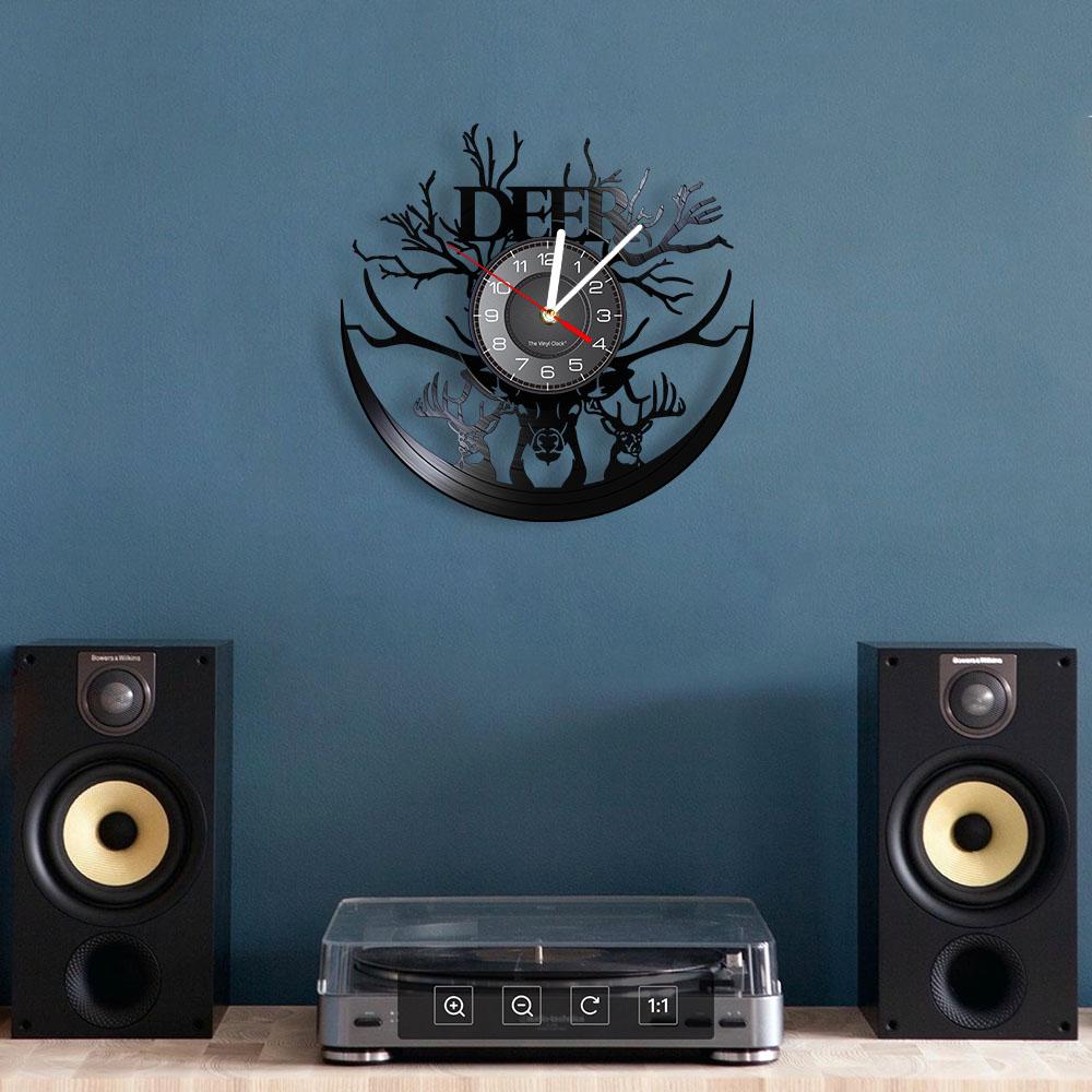 King Buck Wall Clock Deer Head Minimalist Wall Art Vinyl Record Wall Clock Forest Antlers Deer Nursery Decor Modern Animal Clock