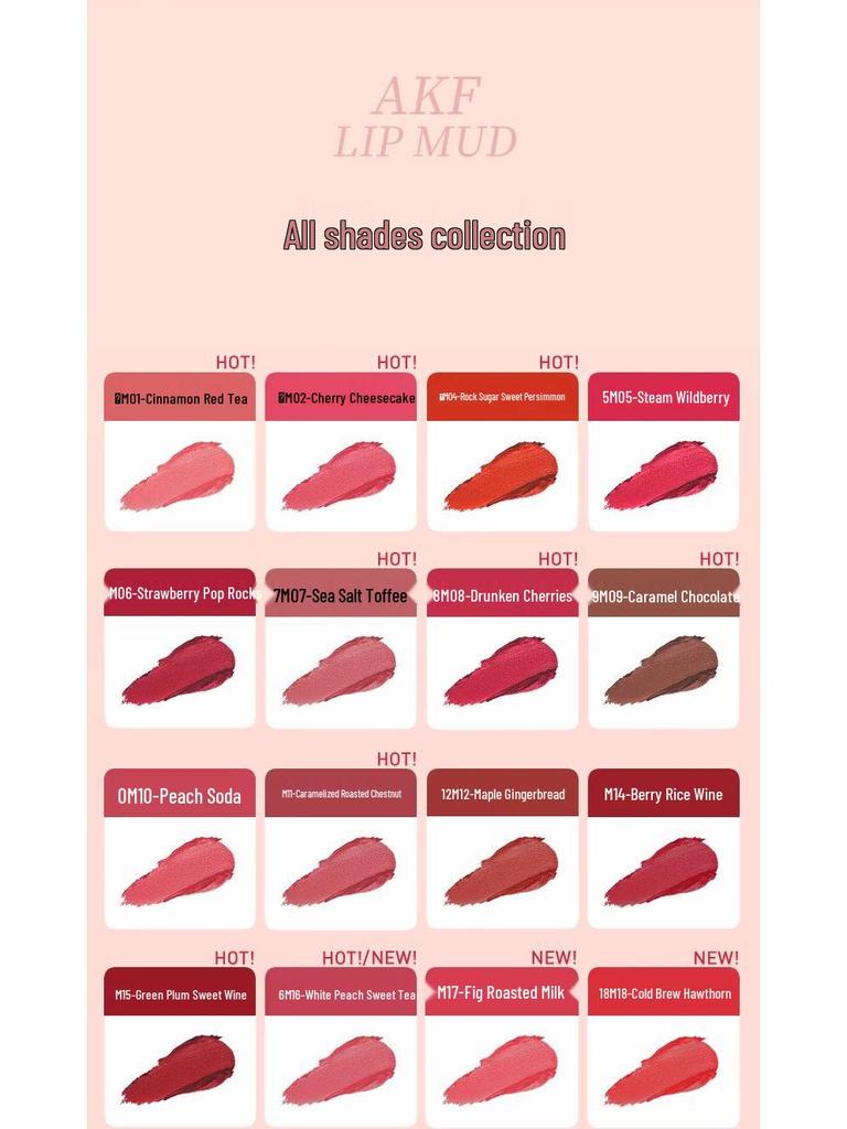 AKF Lip Mud Gloss: Matter, Mehrfarbiger Lippenstift für Studenten - Herbst/Winter Kollektion