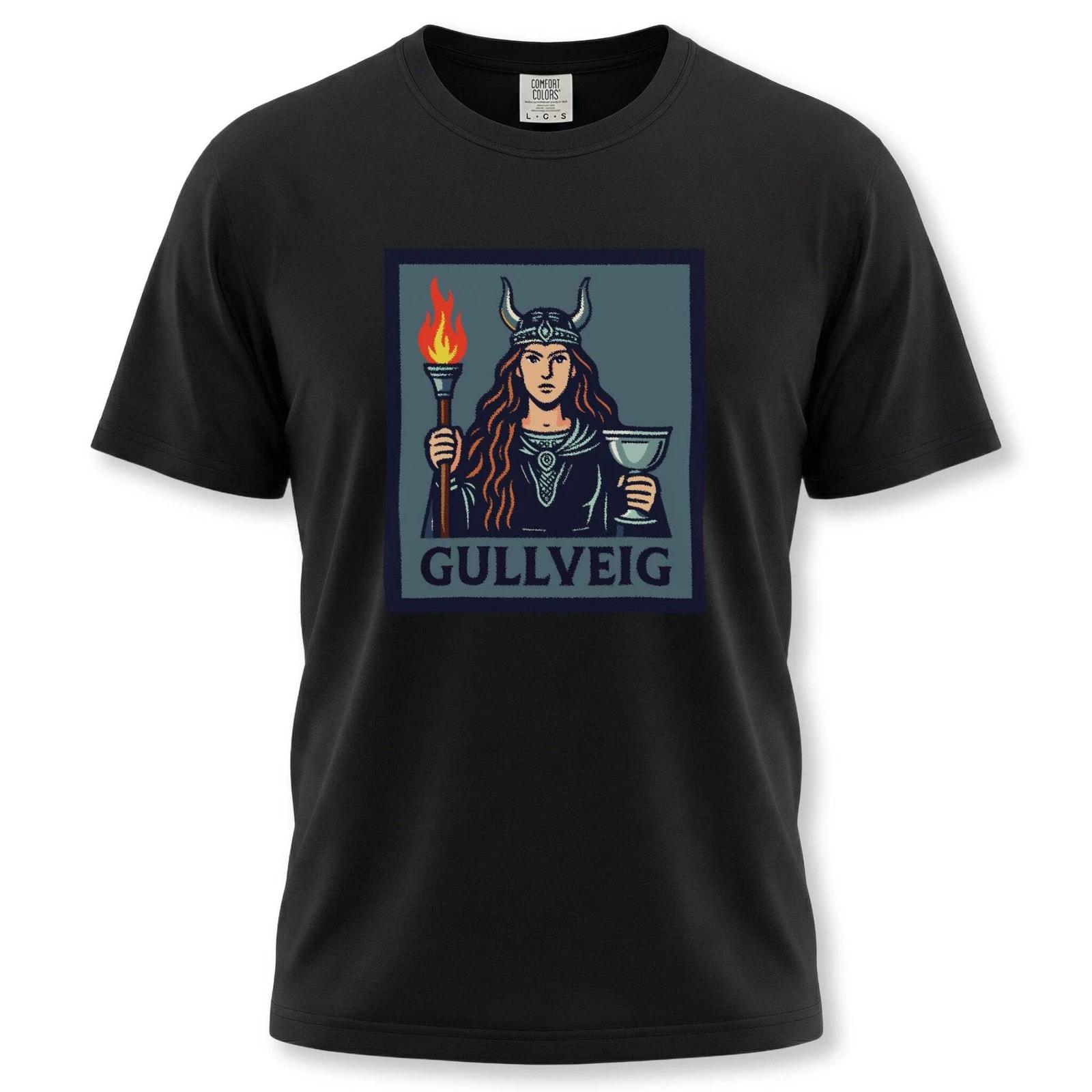Gullveig Norse Mythology T-Shirt | Viking Horned Goddess Torch & Chalice Tee XXL