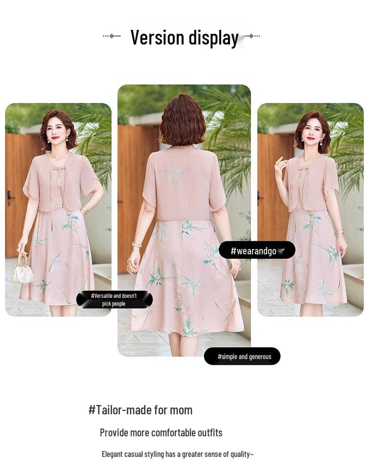 Elegantní dvoudílné šifonové šaty pro maminku - nový styl 2025 pro ženy středního a staršího věku