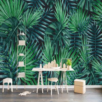 Carta da parati fotografica Nordico dipinto a mano Foresta pluviale murale Piante Foglie verdi Murales Soggiorno TV Sfondo Carta da parati 3D