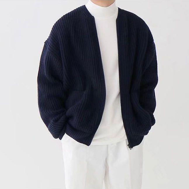 Autumn/Winter 2024 Men's Stylish Loose Knit Cardigan - Solid Color, Casual Trendy Style