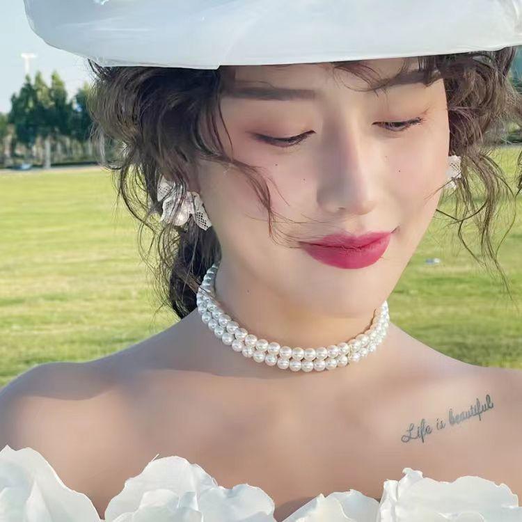 Multi-layer pearl necklace with cheongsam neck chain with long sweater chain multi-circle simple and versatile collarbone chain