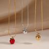 Cute Fashion Plated Titanium Steel 3D Drip Oil Apple Necklace Earrings Fruit Series Accessories Red Apple Pendant Necklace Jewel