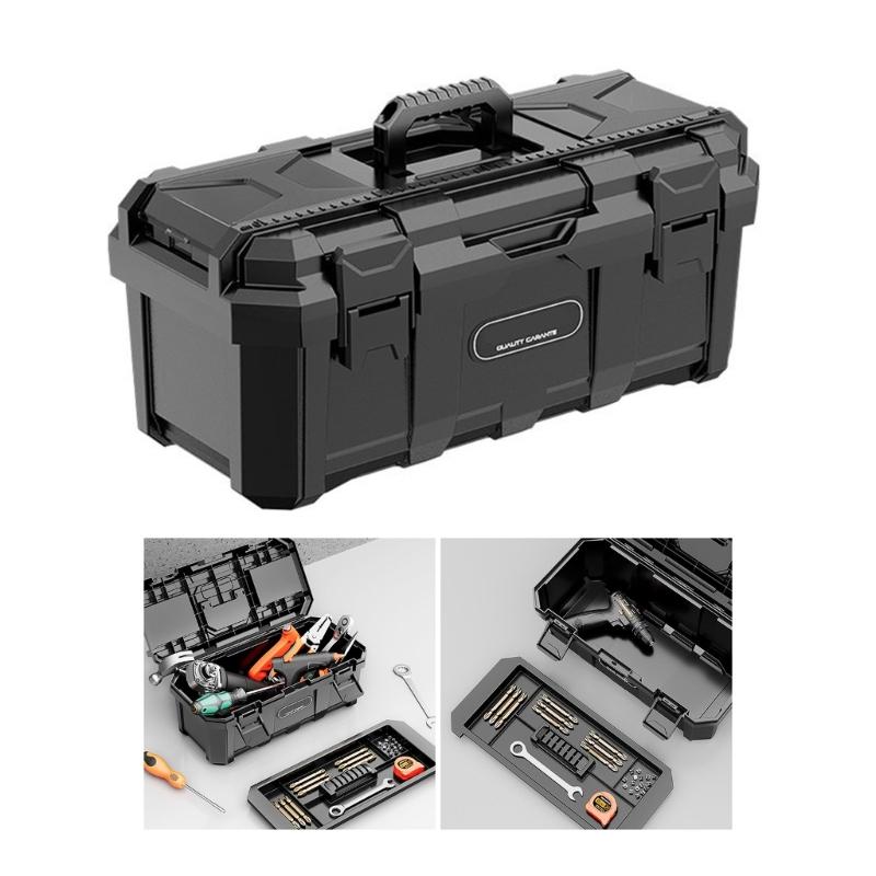 Reinforced Container Essential Tool Box with Secure Compartments Reinforced Mechanic Tool Chest Lockable Case for Repair