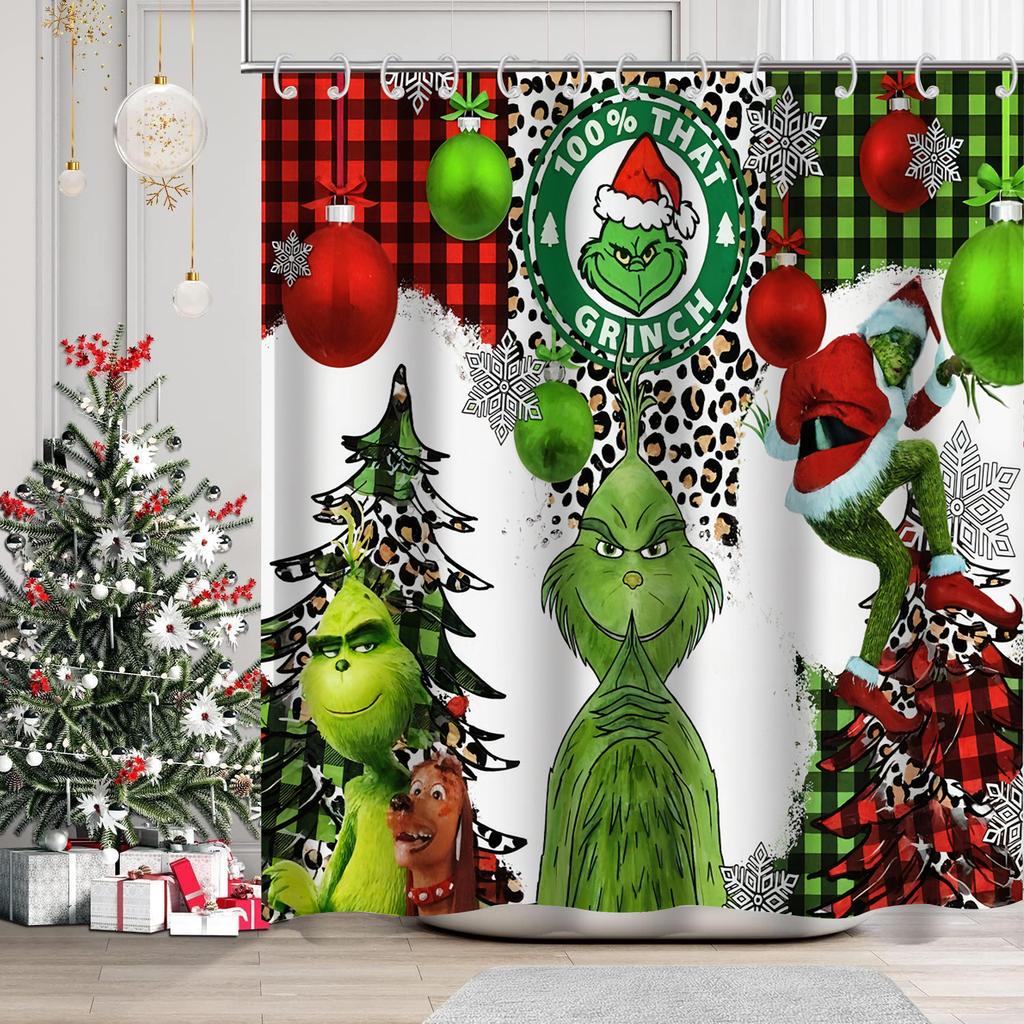 Christmas Cartoon Bathroom  Shower Curtain  Waterproof Fabric Bathroom Curtain With 12 Hooks Sunflower Home Deco Free Ship