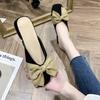 Square head bow slippers women's summer wear ins trendy year new versatile fairy flat bottom bag head half slippers
