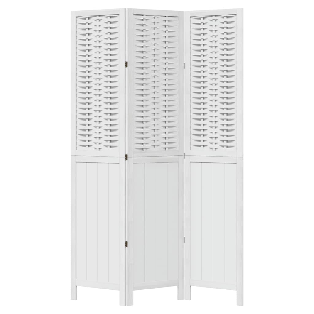 3 Panel Room Divider White Solid Paulownia Wood