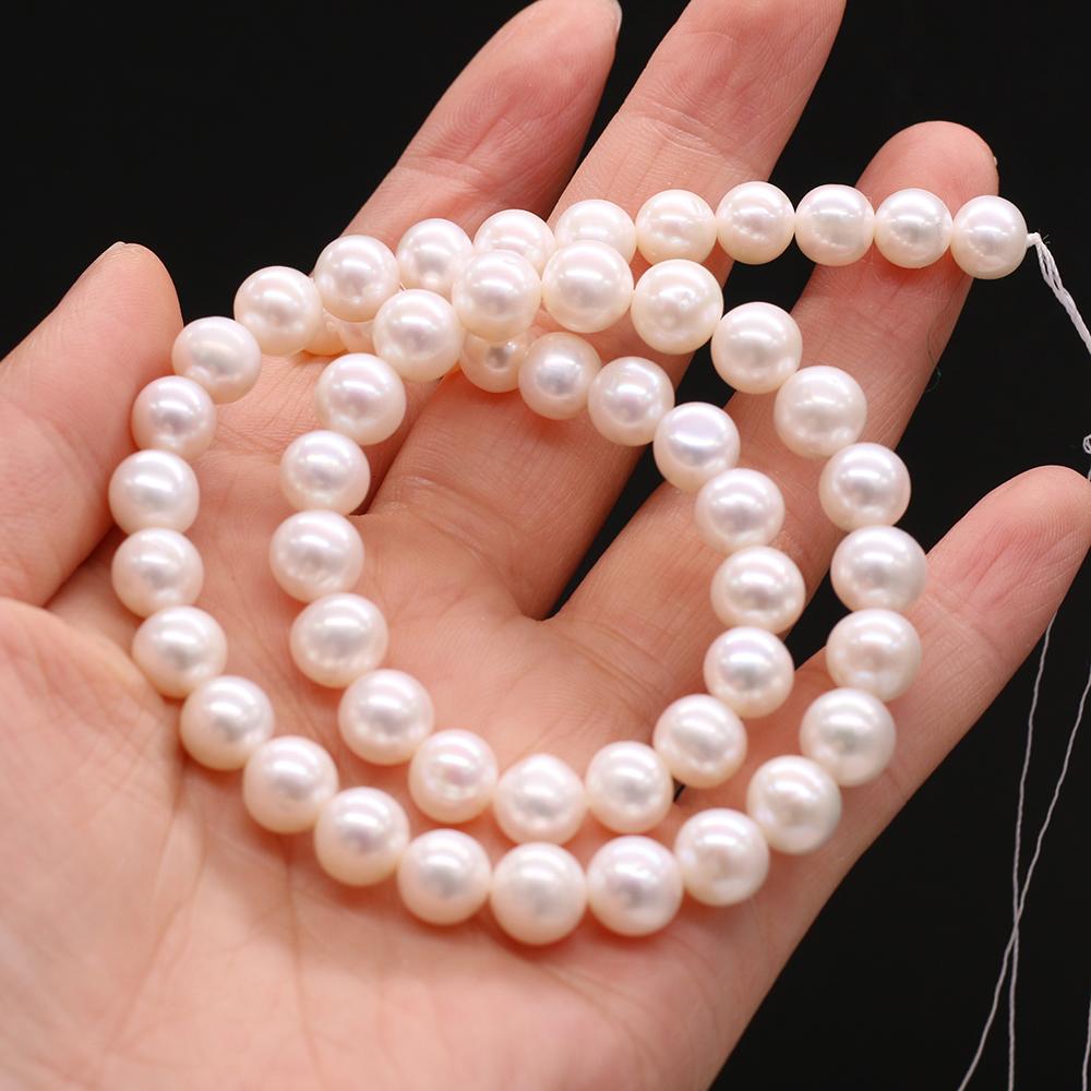 Luxury White Natural Freshwater Round Pearls 8-9mm, 36cm Strand Handmade Wedding Jewelry Accessories DIY Crafts