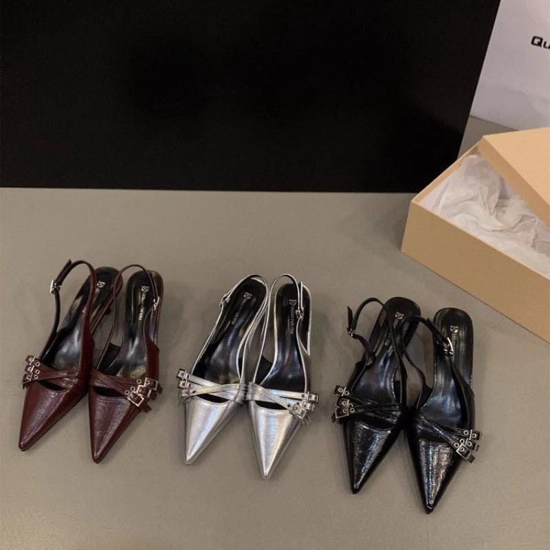 Fashion Summer Women Fashion Sexy Party Punk Goth Sandalias Pointed Toe High Heel Shoes Woman Leather Pu Footwear Buckle Strap Sandals
