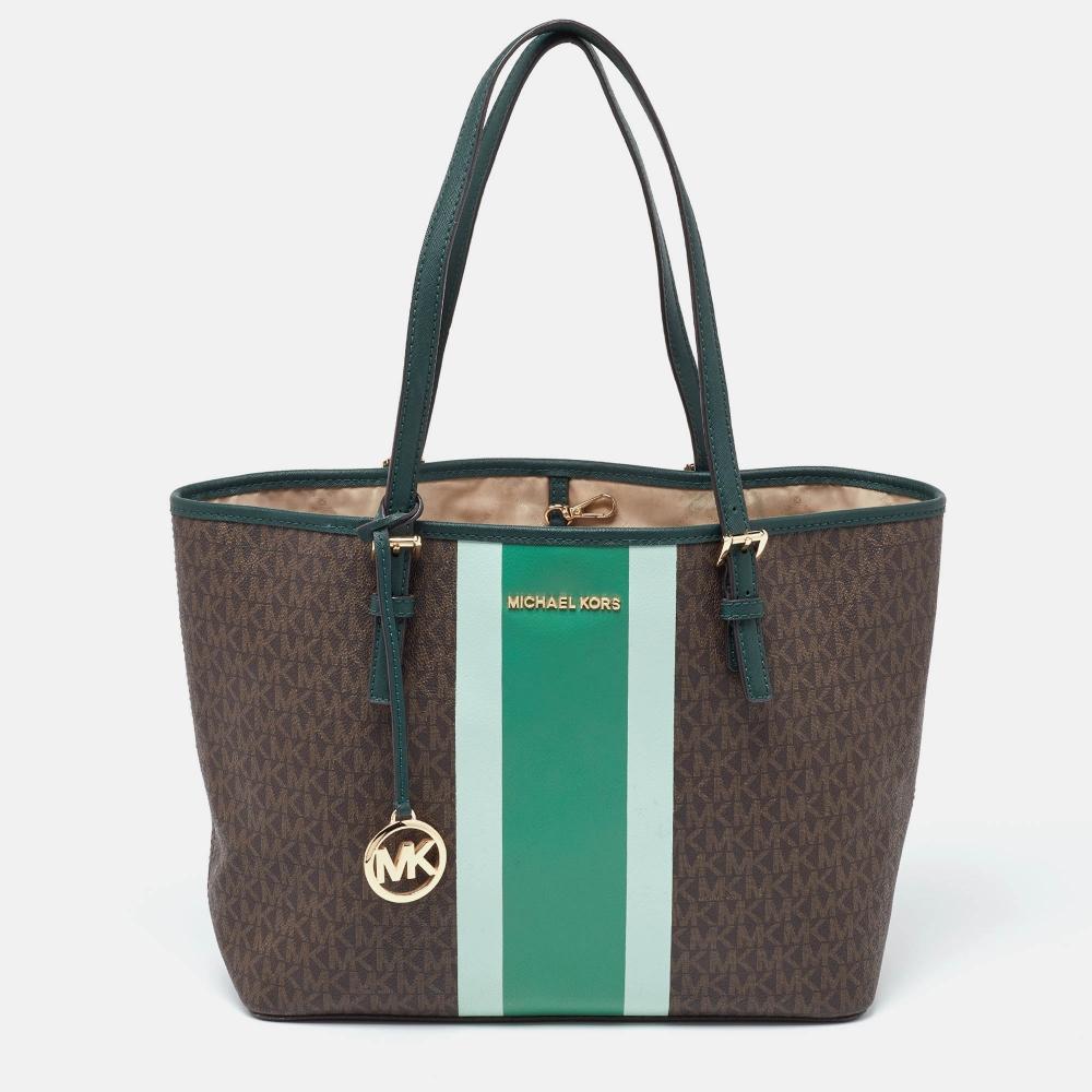 

Michael Kors green Signature Coated Canvas And Leather Tote brown