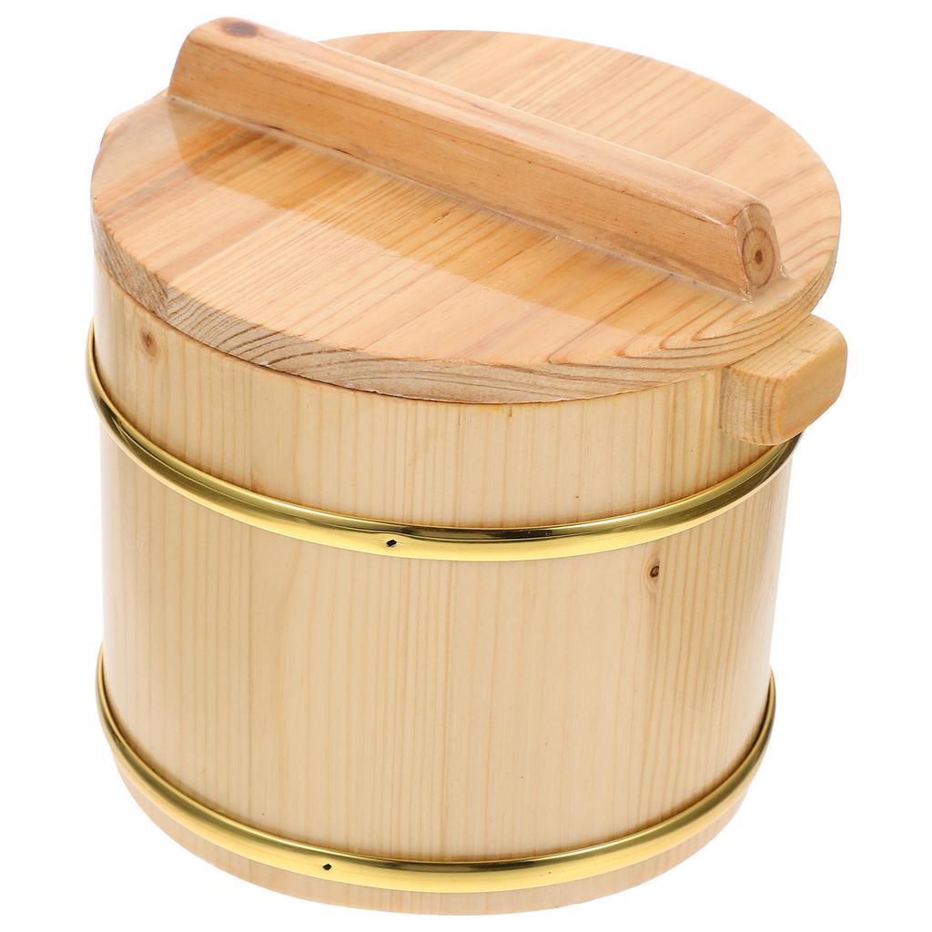 1Set Wooden Sushi Rice Bucket Round Big Opening Mixing Tub for Sushi Sashimi Korean Bbq Rice Serving Display Home Kitchen Decor