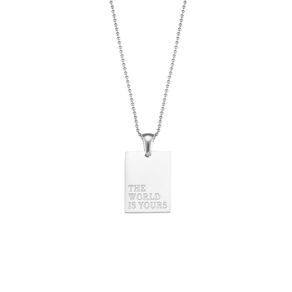 Vintage Silberfarben Graviert Länglich Paar Anhänger Perlenkette Damen Halskette Edelstahl Schmuck Halskette Für Männer
