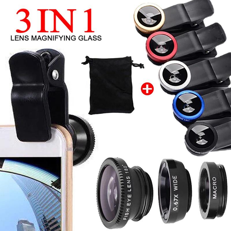 3-in-1 Fischaugen-Handyobjektiv 0,67X Weitwinkel-Zoomobjektiv Fischauge Makroobjektive Kamera-Kits mit Clip für iPhone Samsung Smartphone
