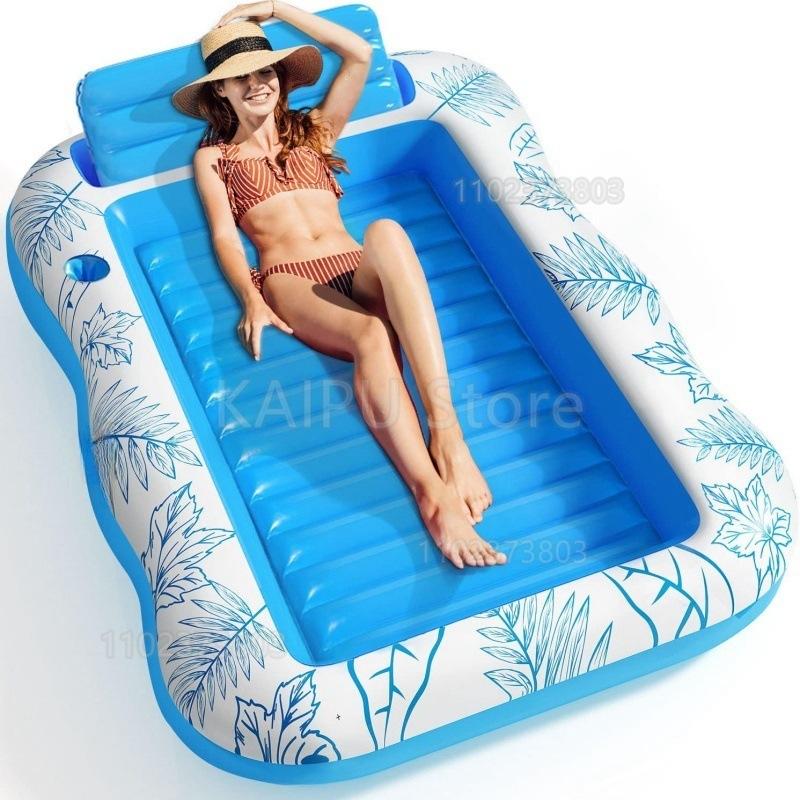 2026 popular water inflatable floating bed, backrest inflatable floating row water deck chair, double maple leaf floating bed
