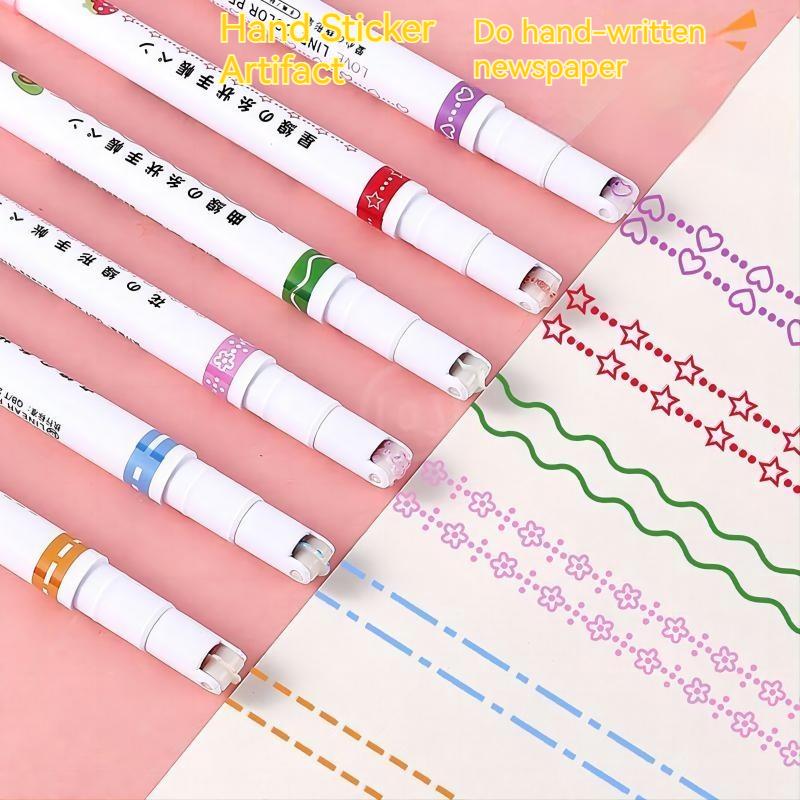 6Pcs Flower Line Shaped Highlighter Pens, Roller Tip, Curve Liner Marker, Writing, Journaling, Drawing Stationery, Kawaii