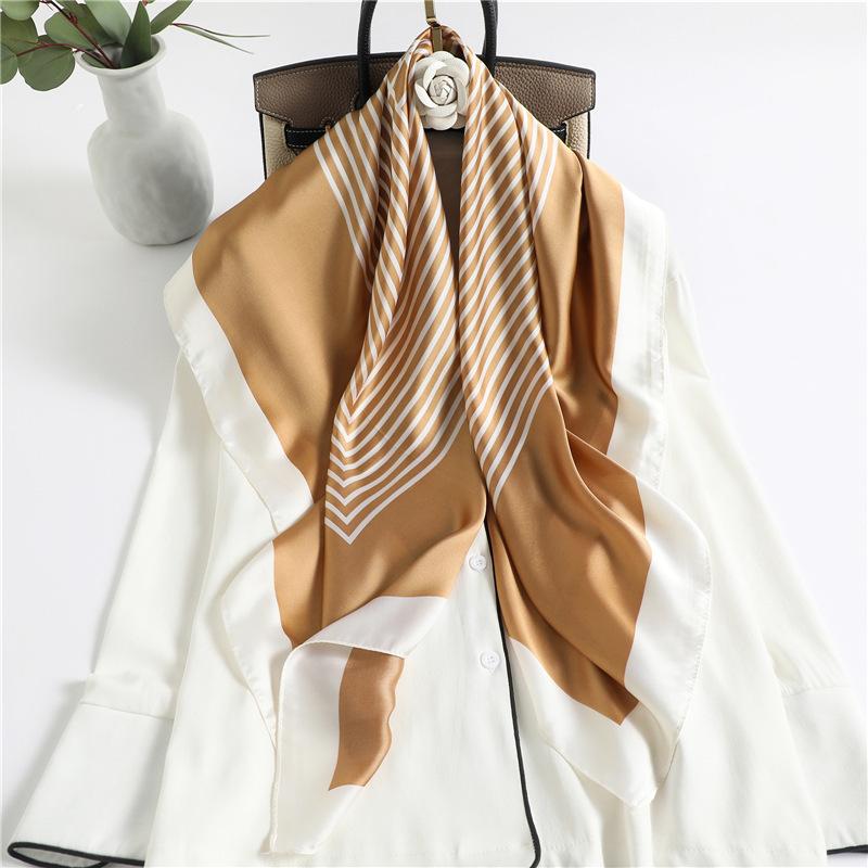 Nordic pinstriped scarf women's spring and summer decorative shawl simple temperament versatile imitation silk scarf large square scarf