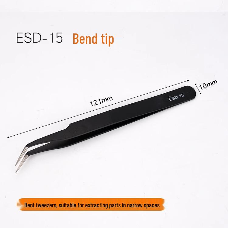 Stainless Steel Antistatic Tweezers Set: Pointed, Bent, and Round Head with Plastic Clips
