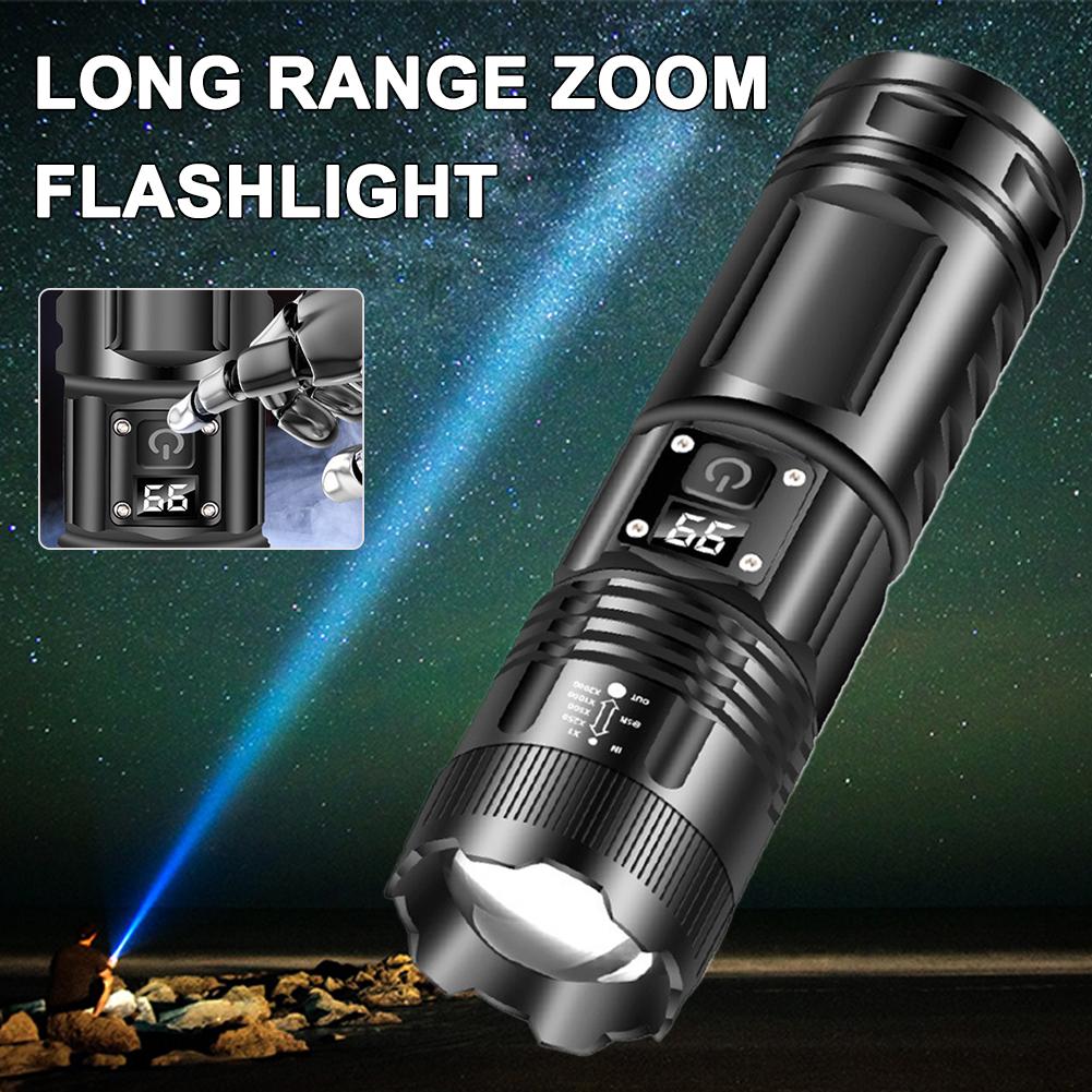 High Strong Power Led Flashlights 2000LM Tactical Torch with Display Light USB Charging Camping Fishing Emergency Zoom Lantern