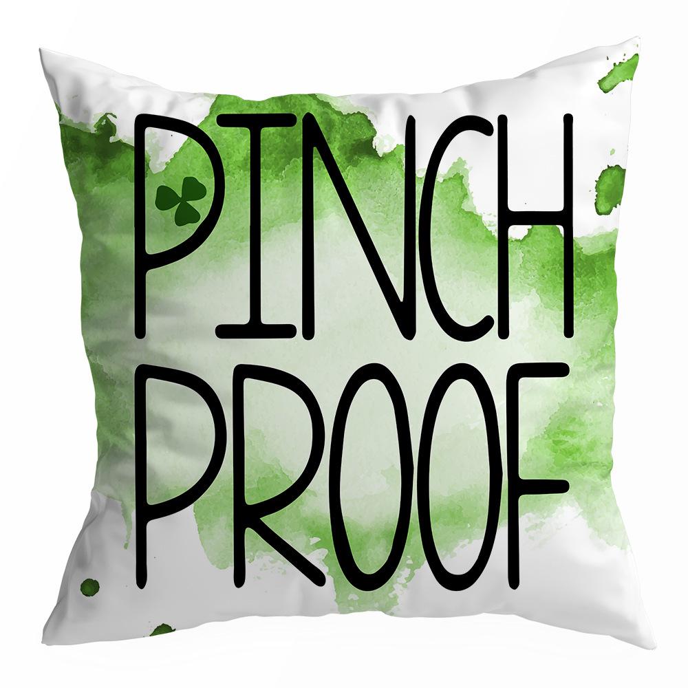 St. Patrick's Day Peach Skin Velvet Pillowcase, Green Four-leaf Clover Printed Sofa Pillow Cushion