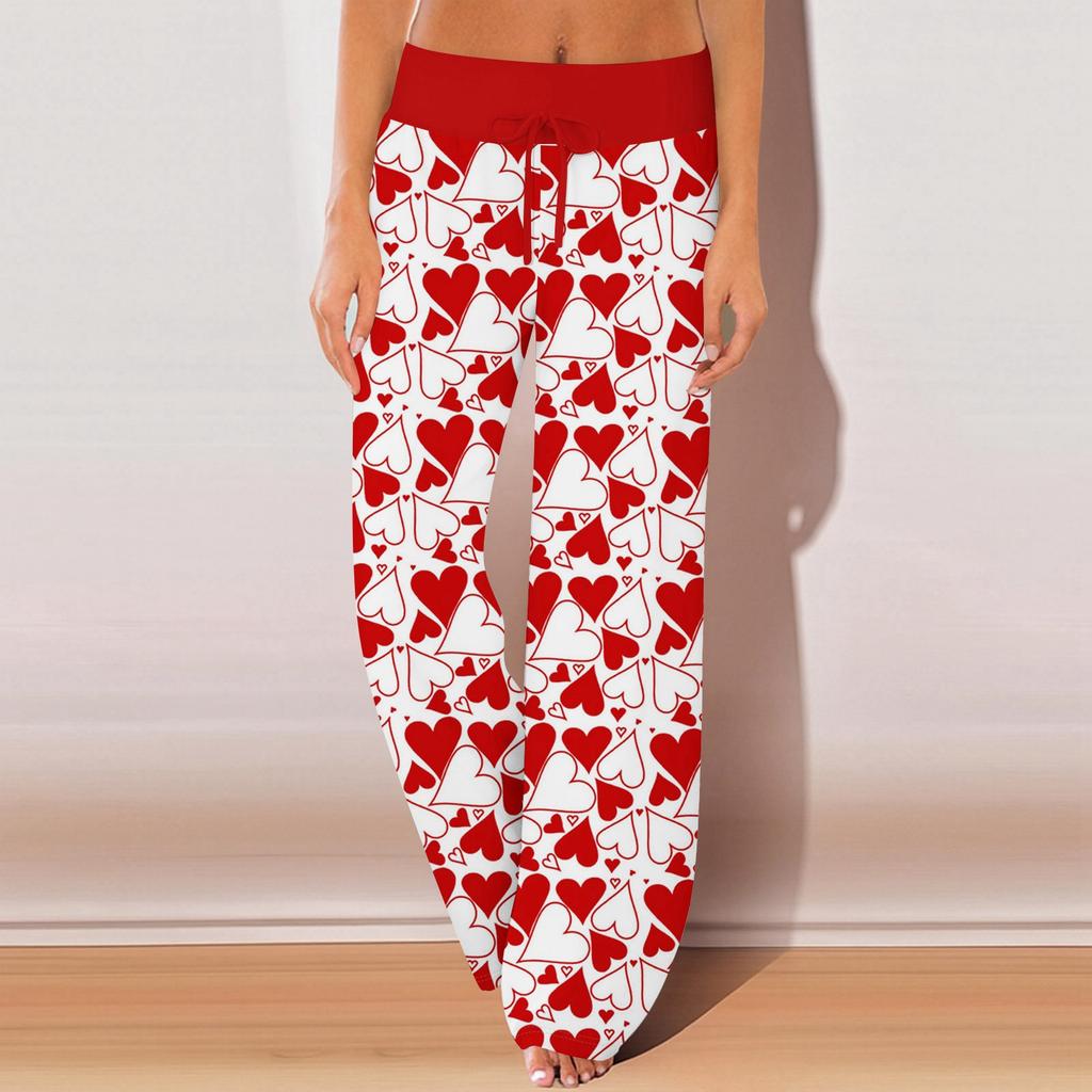 Pantalon de pyjama pour femme, vêtements de nuit, pantalon décontracté à taille élastique avec cordon de serrage, pantalon de yoga droit et ample