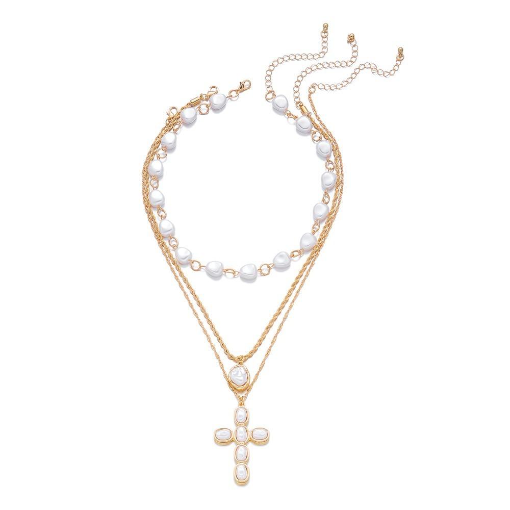 

3Pcs/Set Fashion Elegant Imitation Pearl Necklace Boho Style Exquisite Pearl Pendant Necklace Layered Necklace Women Jewelry