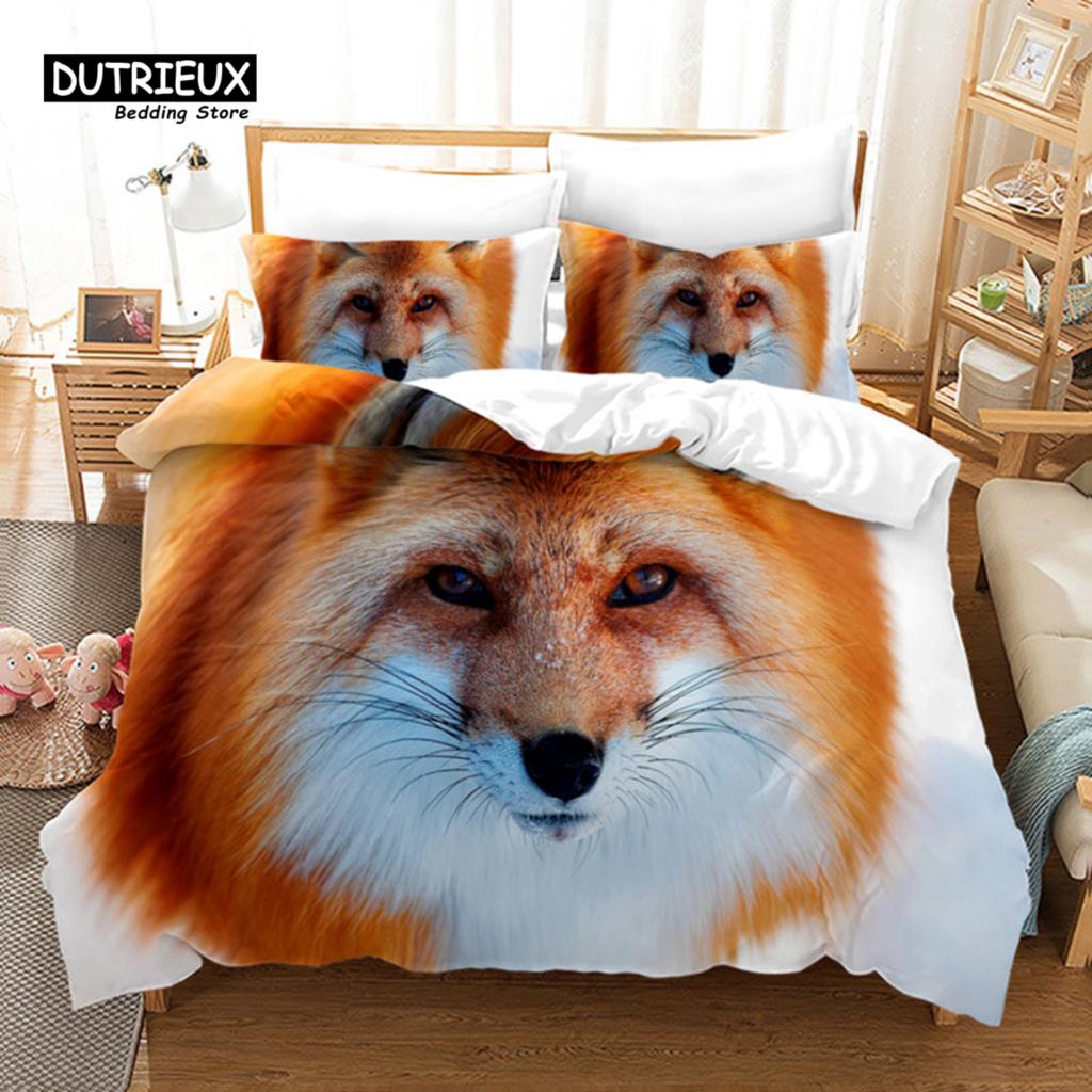 Cozy Elegant Twin Kids Fox Size Polyester Wild Animal Orange For Child Girls Teen Bedroom Decor Comforter