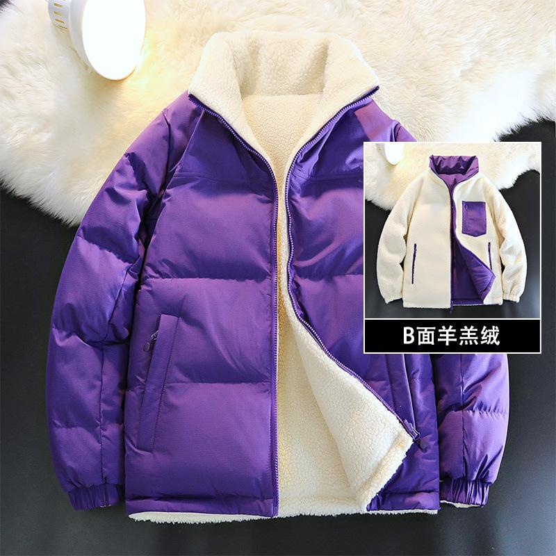 2025 winter new double-sided lamb wool cotton-padded clothes, youth fashion warm outdoor trendy couple tops
