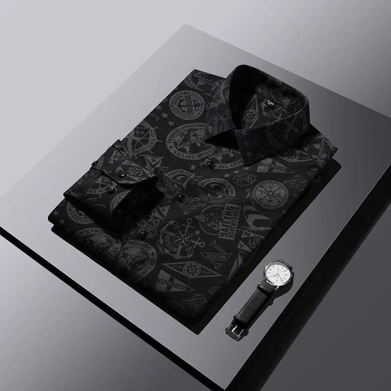 New Men's Long Sleeved Shirt Trendy and Handsome Printed Shirt Fashionable Casual Top