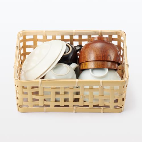 MUJI Bamboo Woven Basket, Natural, Approx. 21cm W X 30cm D X 12cm H, MDC77A2S