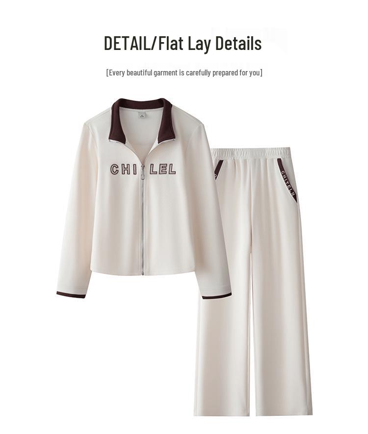Spring 2026 Women's Color Block Stand Collar Sportswear Set with Embroidery and Hot Drilling - Two Piece Casual Fashion for Moms