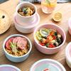 3Set Wheat Straw Freshness Bowl Plastic Microwave Oven Soup Bowl Crisper Practical Bowl round with Lid Lunch Box Salad Bowl