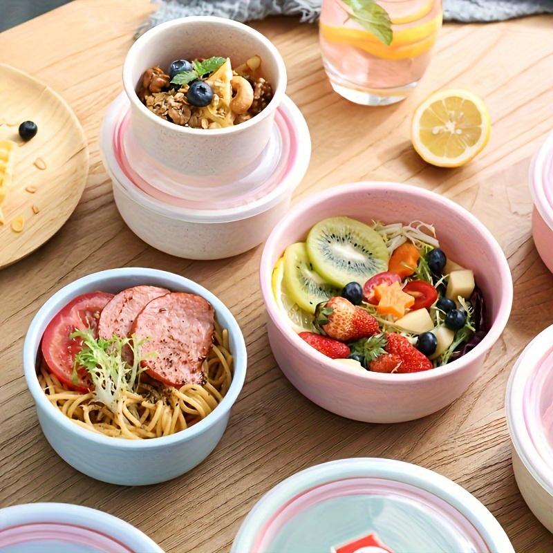 3Set Wheat Straw Freshness Bowl Plastic Microwave Oven Soup Bowl Crisper Practical Bowl round with Lid Lunch Box Salad Bowl